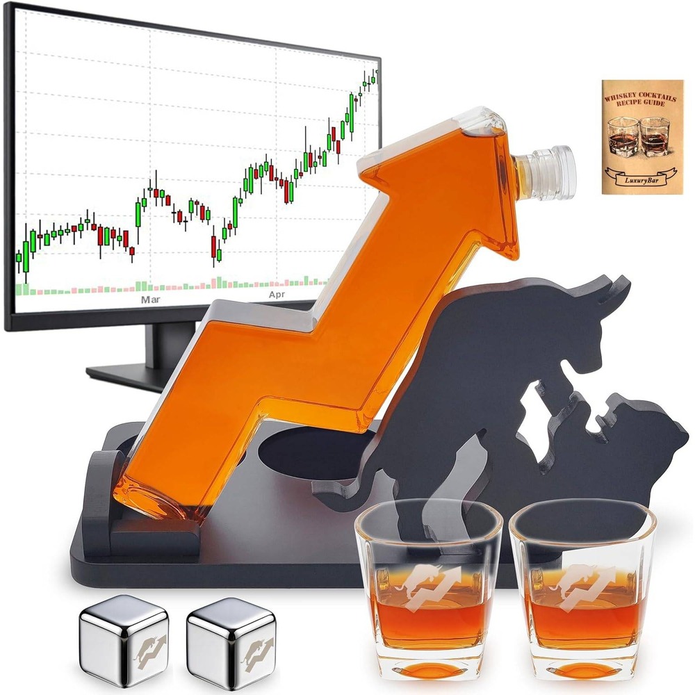 LuxuryBar Stock Market Whiskey Decanter Set Bull and Bear Finance Gift for Men